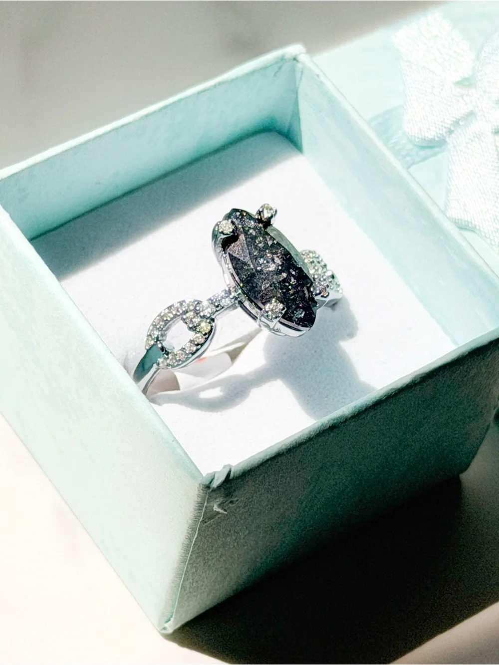 Bomb Party Symphony of 3 Lab-Created Ice Crystal Ring Rhodium Plated Size 10